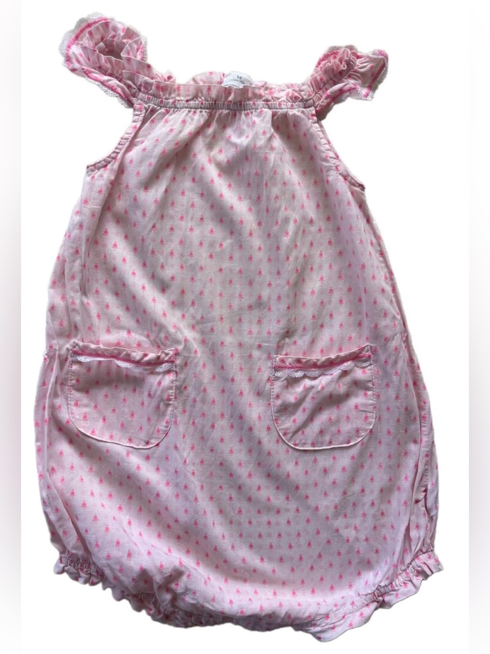 Girls' Pink Printed Cotton Casual Romper Dress
